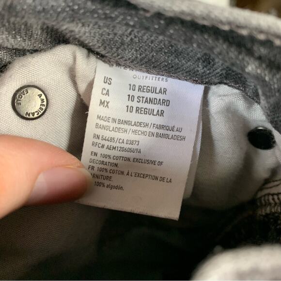 American Eagle 90’s Flare Jeans Dark Grey Distressed Ripped Retro, Size 10 - Picture 7 of 7